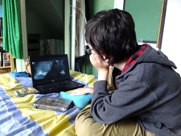 Joe watching LOTR, 28/8/14