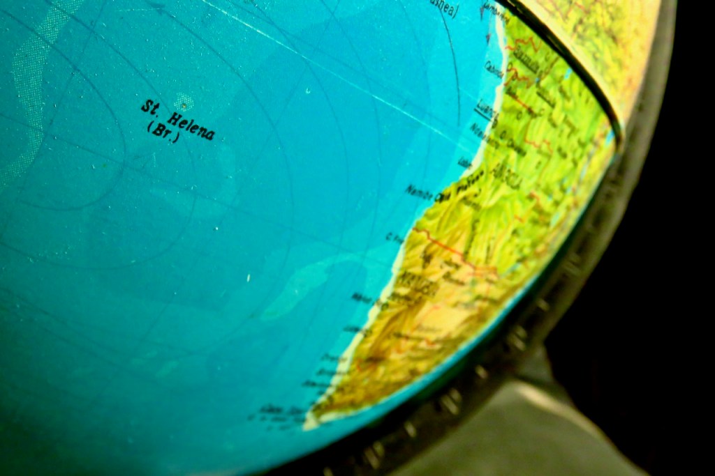 St Helena on globe, 8/3/21